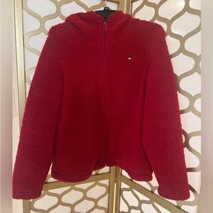 Tommy Hilfiger Women's Red Fleece Zip Up Jacket Sz M